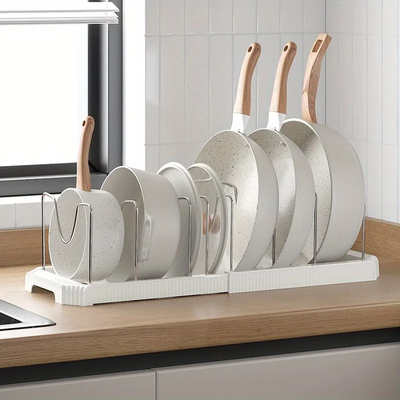 Expandable Pot and Pan Organizer Rack Stainless Steel Pot Lids Organizer Kitchen Pan Organizer for Cabinet Cookware Dish Rack 3
