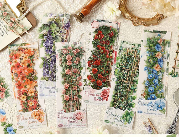 10 Pcs Vintage Rose Plant PET Sticker Pack for Junk Journal Scrapbooking Aesthetic Diary Deco School Account Stationery Stickers