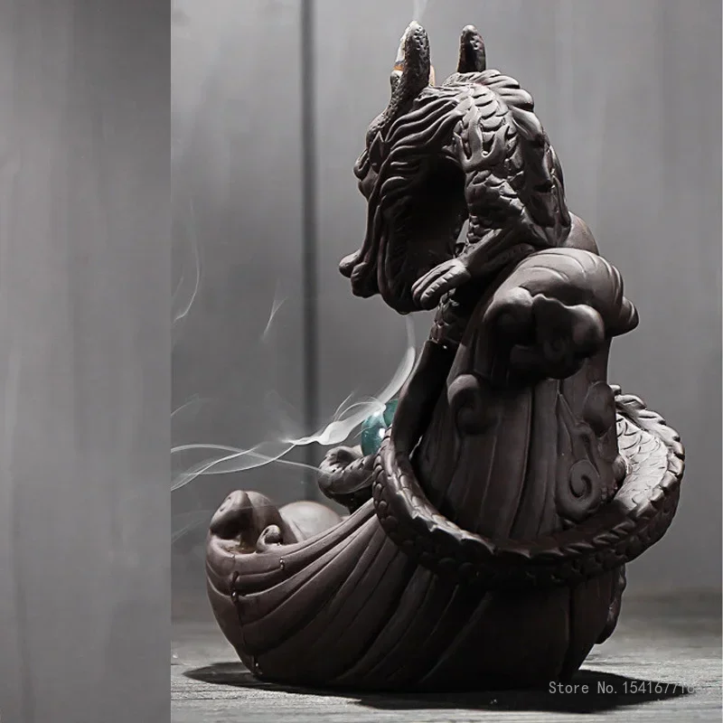Backflow Incense Burner Lucky Dragon Shape Ceramic Crafts Home Study Living Room Decoration Accessories Aromatherapy Burner, 1Pc
