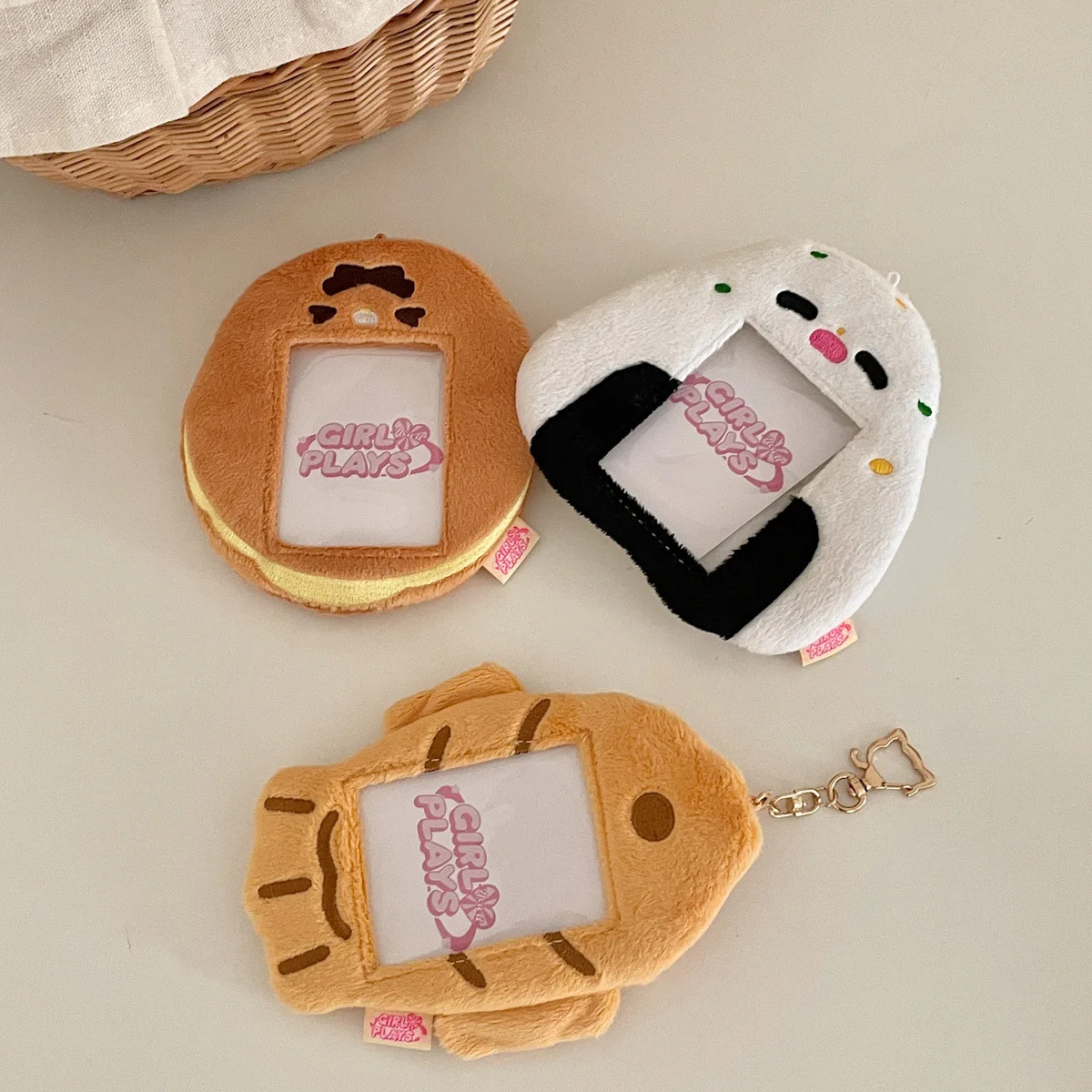 MINKYS Kawaii Food Series Fluffy 3 inch Kpop Photocard Holder Photo Card Holder Bag Pendant School Stationery 3