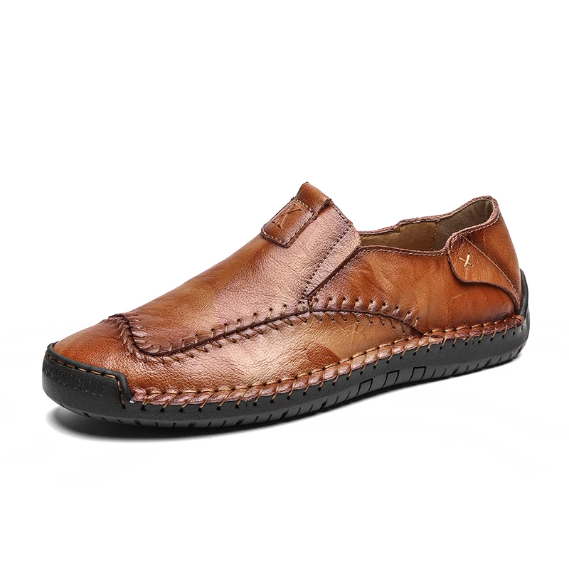 

New Handmade Genuine Leather Men Casual Shoes Luxury Brand Men's Loafers Fashion Non-slip Black Flat Moccasins Big Size 38-48