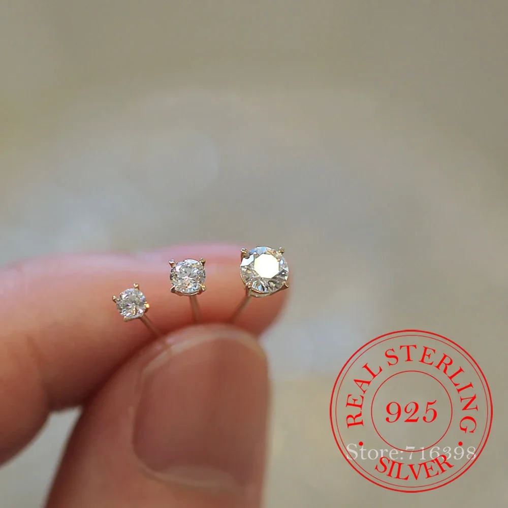 

925 Sterling Silver Cute crystal Stud Earrings For Women Kids 14K Gold Plated Ear Wedding Party Jewelry Gift Female Pendientes