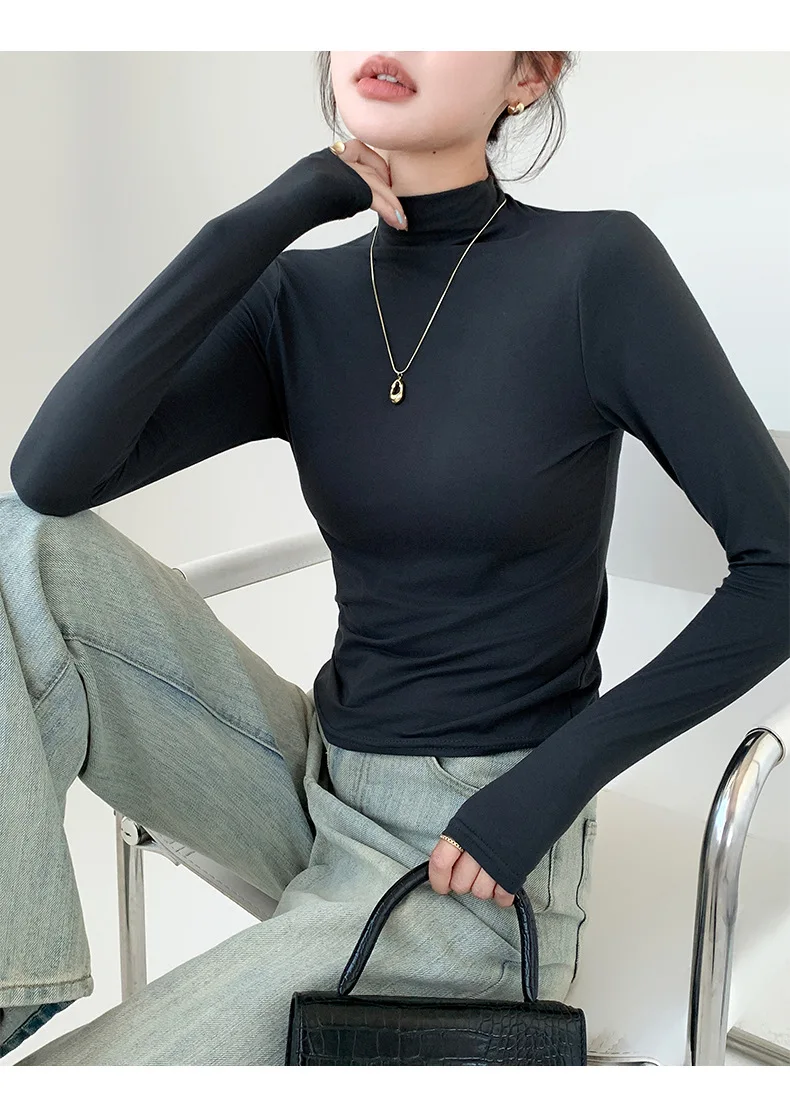 Women Fashion Korean Solid Long Sleeve Innerwear Bottming - Uniqwear