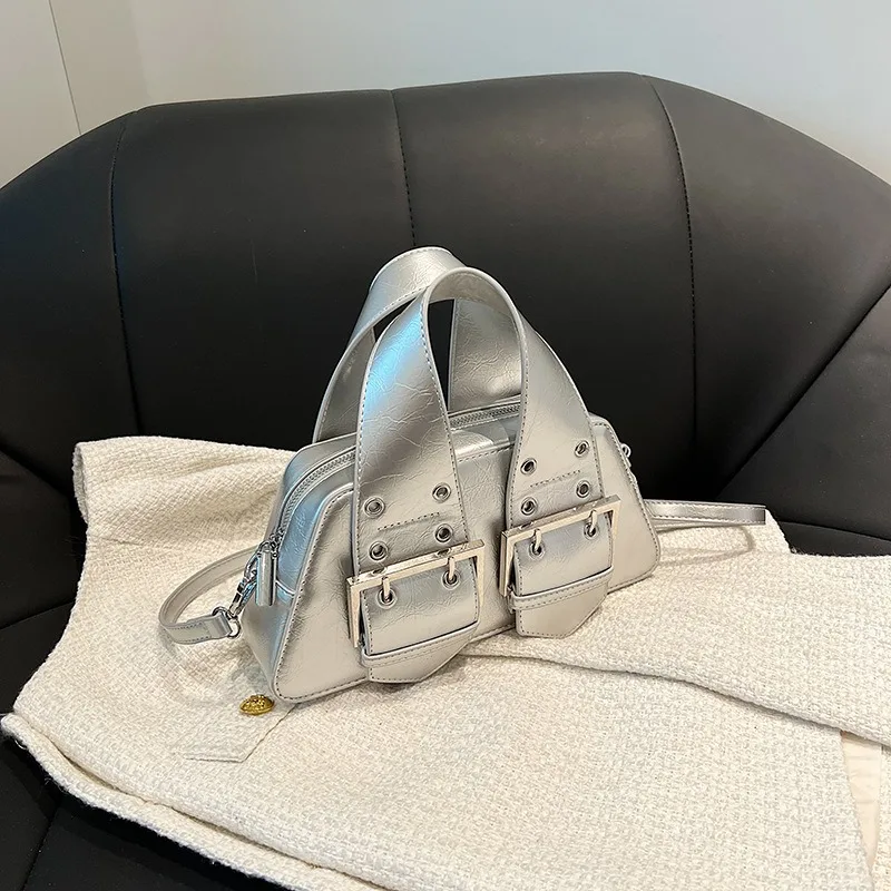 

MBTI Vintage Sliver Womens Handbag Y2k Gothic Harajuku Leather Fashion Shoulder Bag Advanced Daily Designer Ladies Crossbody Bag