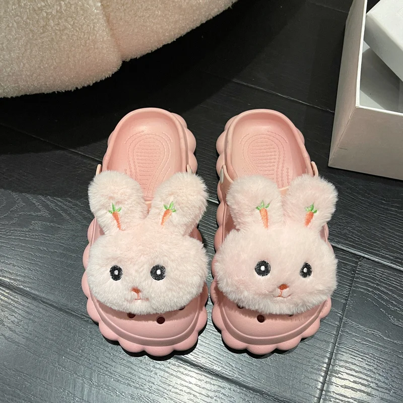 

2022 Women's Indoor Fun Slippers New Rabbit Slippers Furry Home Slippers Comfortable Soft Bottom Outdoor Student Cute Slippers