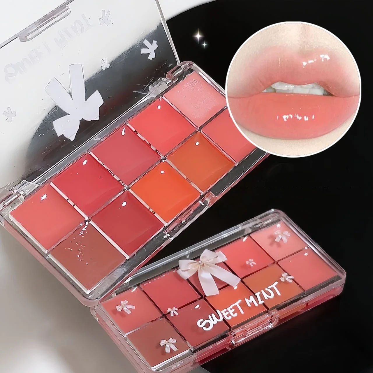 10-Color Lip Jelly Plate Mirror Crystal Lip Gloss Moisturizing Water Glass Red Orange Lip Oil Balm Sexy Plump Makeup Palette 5