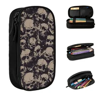 Grunge Pattern With Skulls Rock Pencil Case Classic Pen Box Bags for Student Large Storage Students School Gift Pencilcases 1