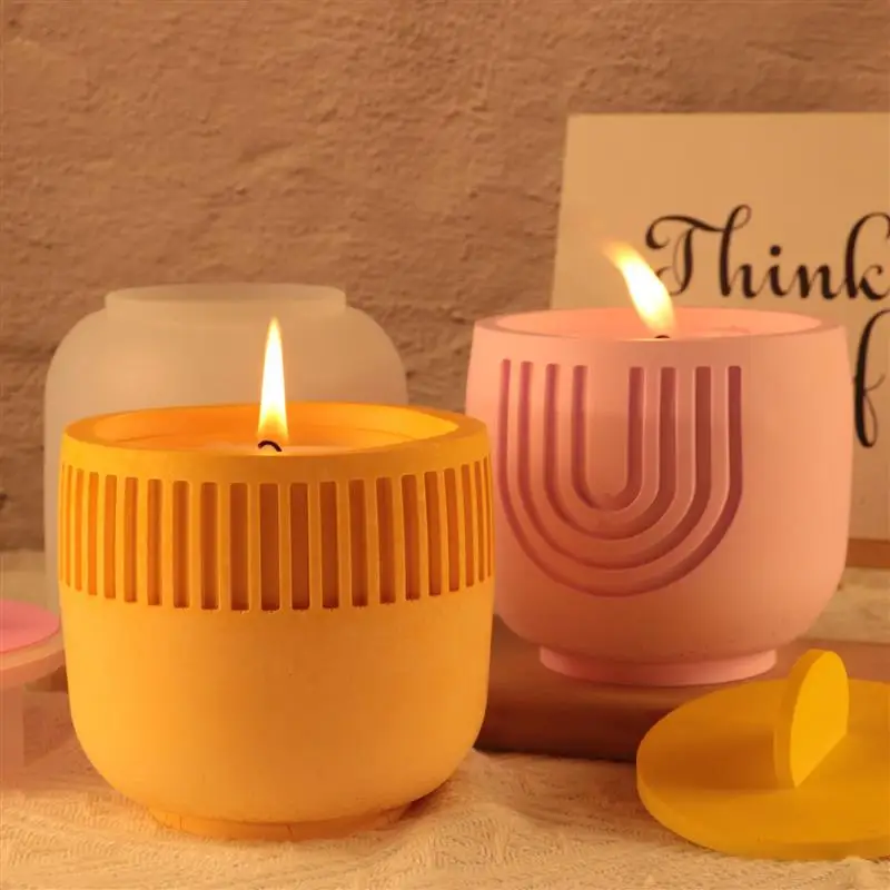 CylinderCandleJarCementSiliconeMoldWithLidConcreteHandmade