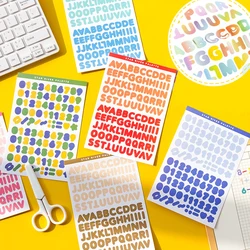 Autocollants lettres colorées Alphabet et chiffres, autocollants auto adhésifs pour Scrapbooking, papeterie de journal intime, fournitures scolaires, 6 feuilles 