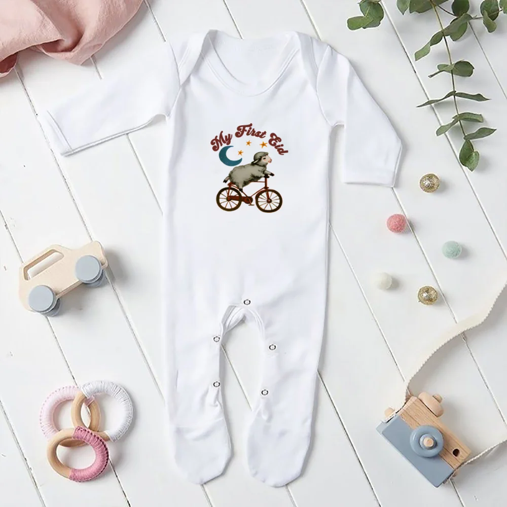 My First Eid Ramadan Baby Sleepsuit Pattern Print Newborn Babygrow Sleepsuit Boy Girl Infant Romper Eid Day Babys Clothing baby clothes,baby sleepsuit
