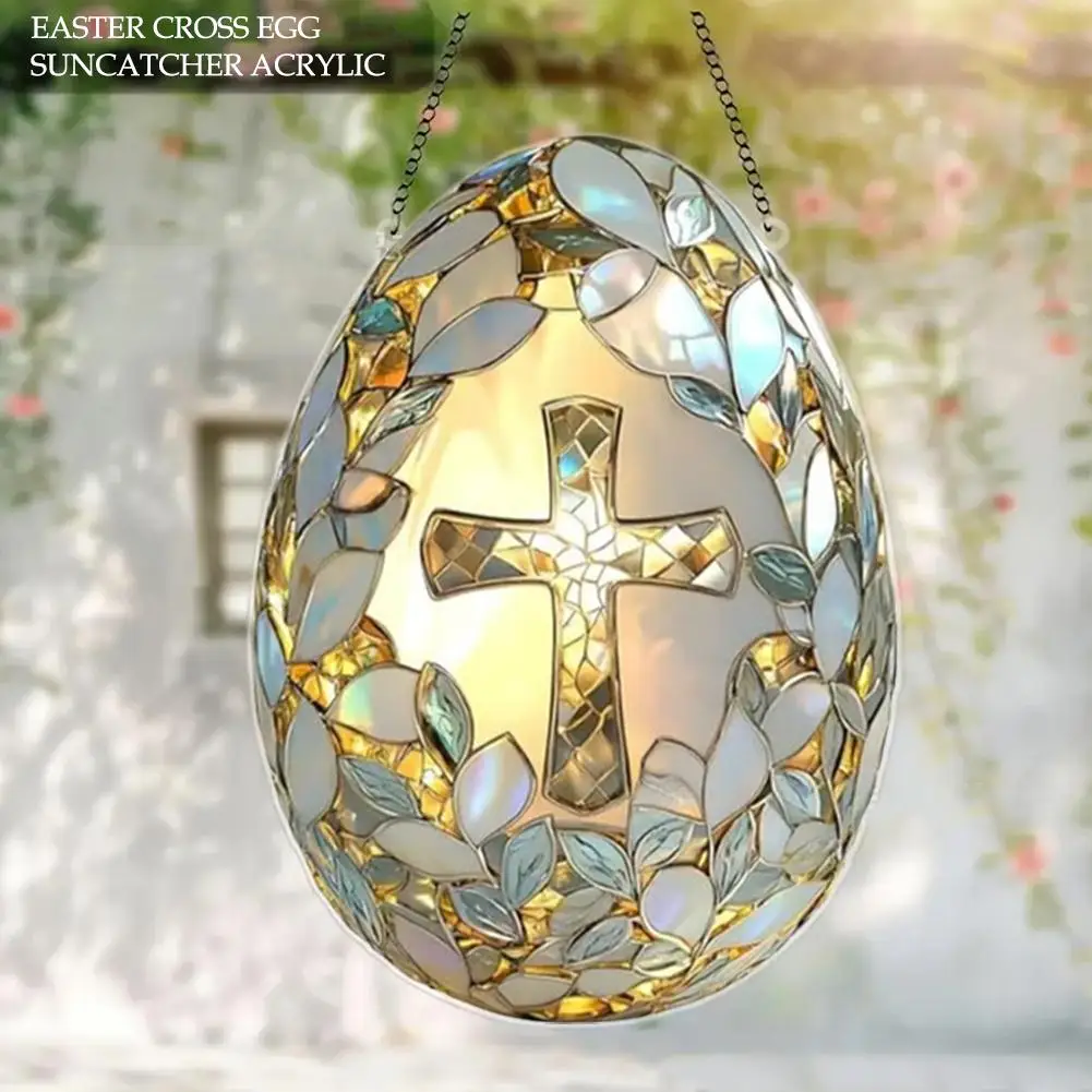 Easter Cross Egg Suncatcher Wall Hangable Colored Decor Window Decor Hangable Art For Indoor Outdoor