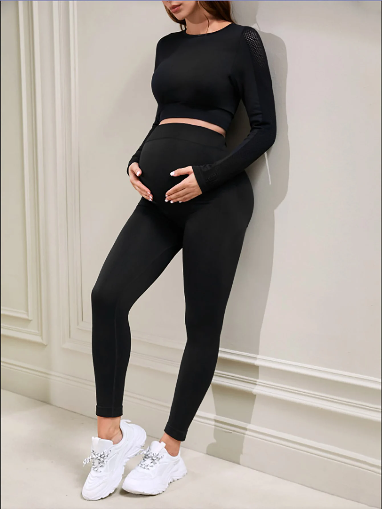 High Waist Solid Tummy Support Maternity Sports Yoga Pants Pregnant Women High Stretch Base Layer Leggings maternity leggings