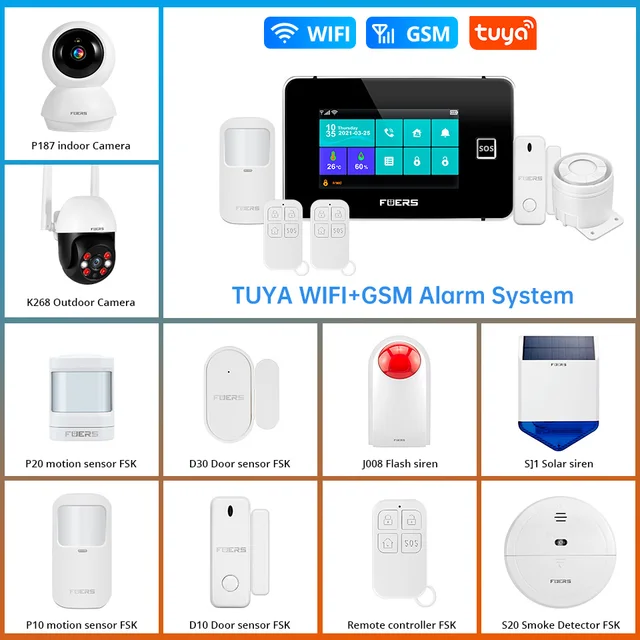 FUERS 4.3 Inch TFT Screen WiFi GSM  G60B DIY Tuya Smart Home Security Alarm System Temperature Humidity 433MHz Control Siren