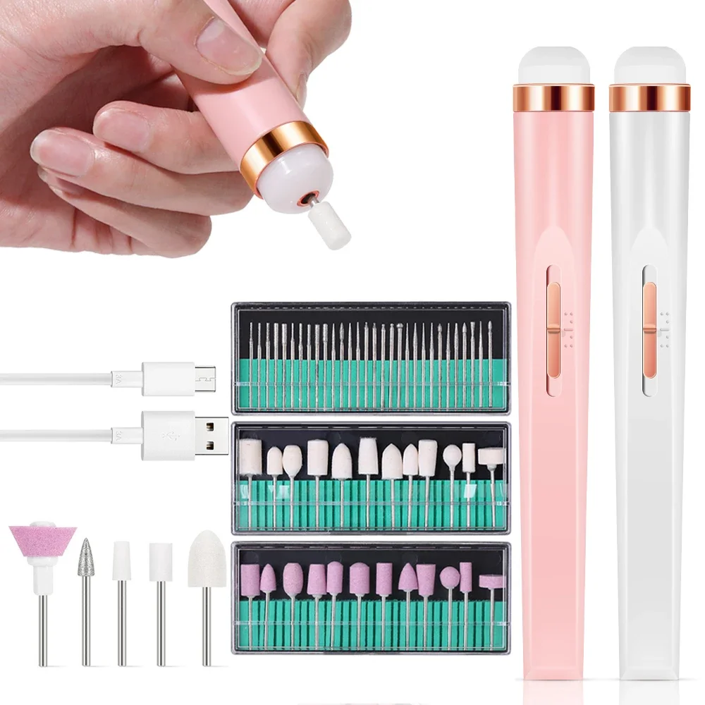 Electric Nail Drill 5 In 1 Electric Nail Polish Drill Machine With Light Portable Battery Mini Manicure Art Pen For Gel Remover