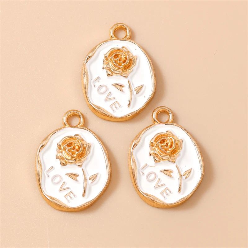 20 Stück 15 x 21 mm niedliche Emaille-Rosen-Blumen-Charms-Anhänger für die Herstellung von Tropfen-Ohrringen, Halsketten, Armbändern, DIY-Handwerk, Schmuckzubehör – Detail 6