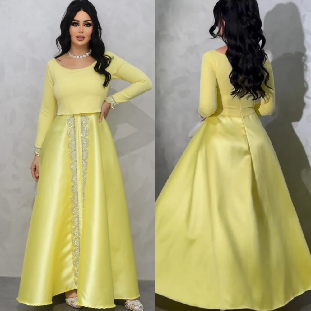 Prom Dress Saudi Arabia Simple Modern Style Formal Evening O-Neck A-line Beading Ankle-Length Satin Bespoke Occasion Dresses prom dress saudi arabia simple modern style formal evening v neck a line pleat floor length satin bespoke occasion dresses