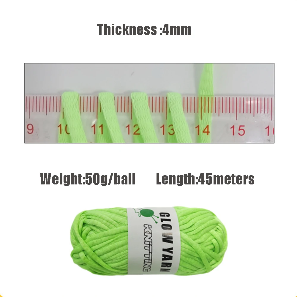 4mm 45meters Thick Yarn Glow in the Dark Polyester Luminous Chunky Yarn Colored Cloth Yarn for Hand Knitting Woven Bag Carpet DI 6