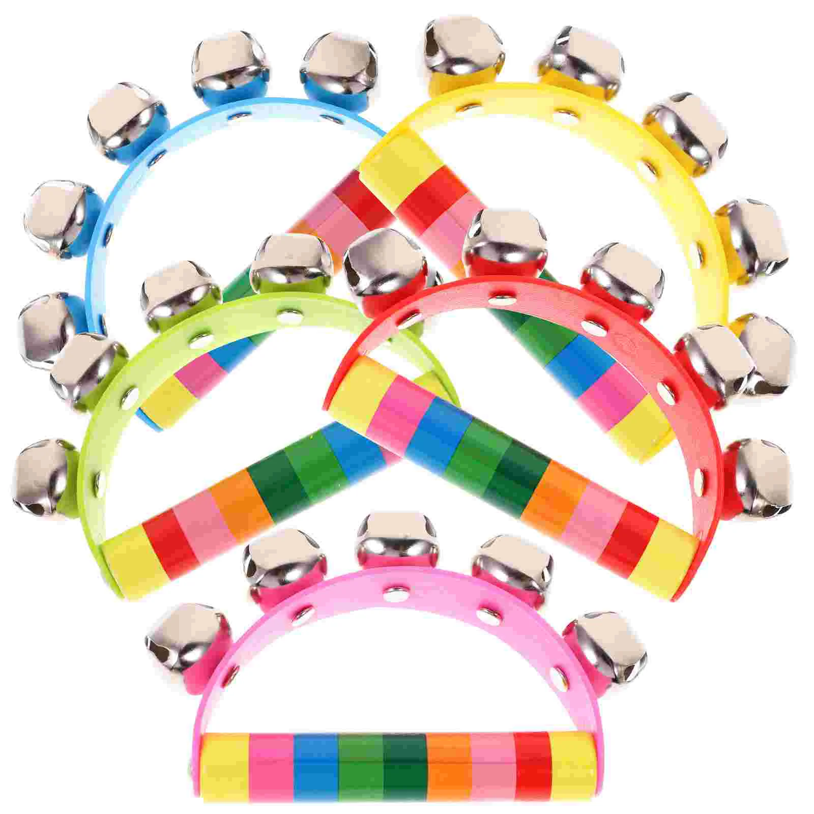 

5Pcs 5 Sleigh Jingle Bells Hand Percussion Instrument Christmas Wooden Semicircle Handbells Educational Musical Toys Adults Kids