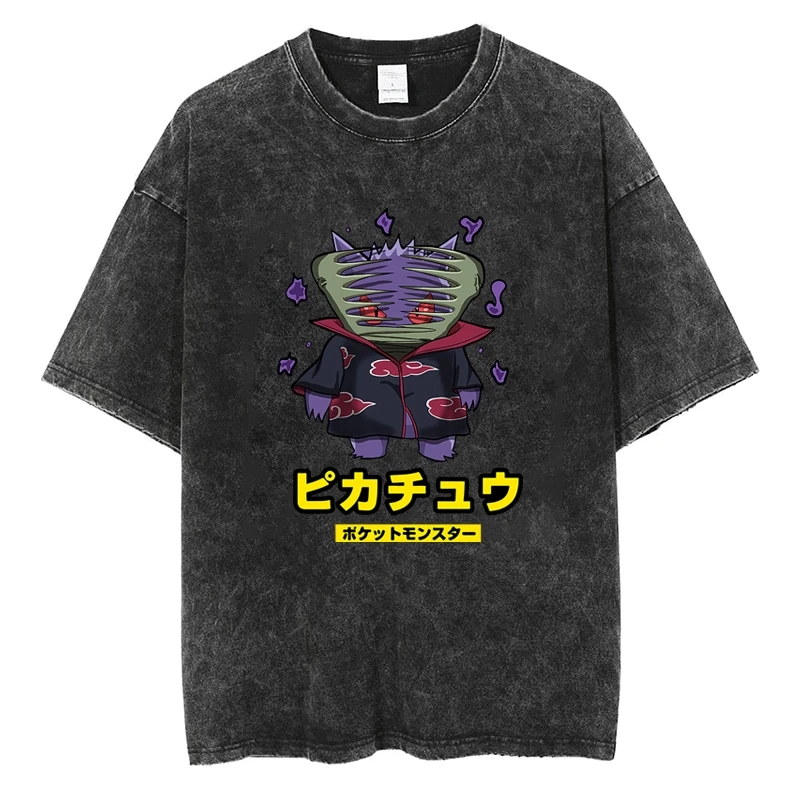 

Anime Naruto AKATSUKI & Pokémon Gengar Linkage Print T Shirt y2k Harajuku Hip Hop Street Unisex Casual Oversized Tees Cotton Top