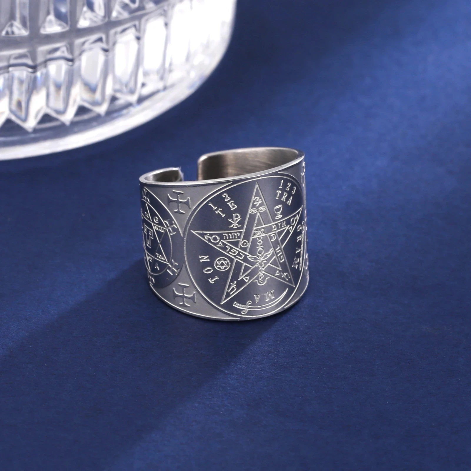 Amulet Protection Ring Tetragrammaton Pentagram Finger Rings For Men Women Stainless Steel Jewely Witchcraft Pagan Gift