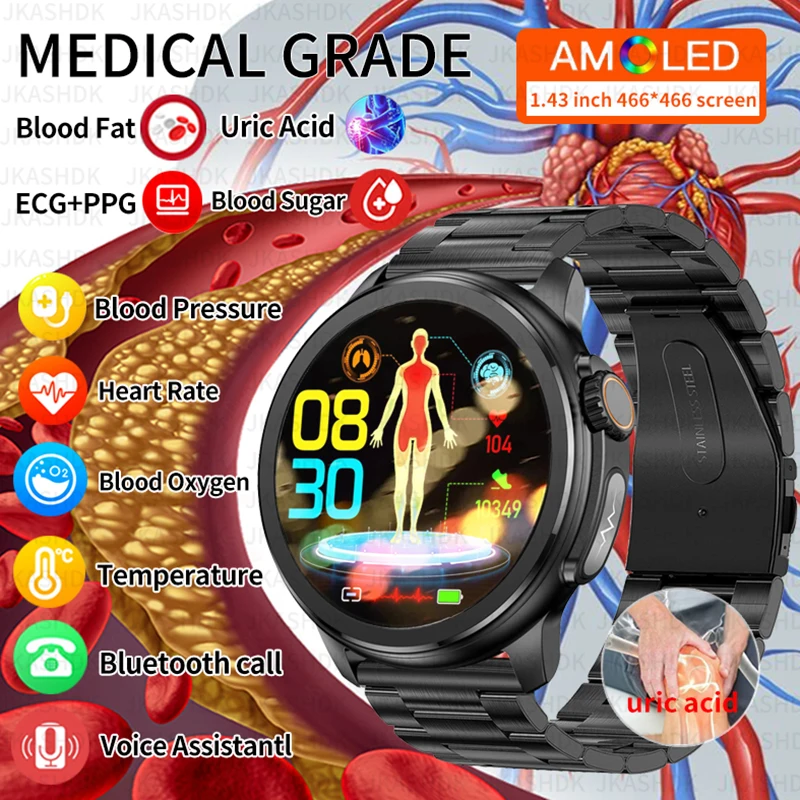 2024 Ai Medical Diagnosi Smart Watch Bluetooth Call Blood Sugar Blood Lipid Monitor Dell'Acido Urico Hrv Ecg Smartwatch Per Uomo Donna