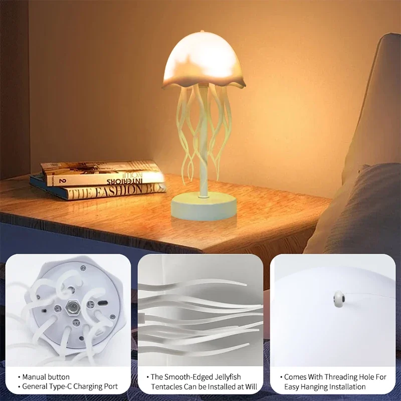 LED Jellyfish Lamp RGB Gradient Jelly Fish Light with Dancing Legs and Touch Sensor Cute Desk Lamp for Bedrooms, Living Room
