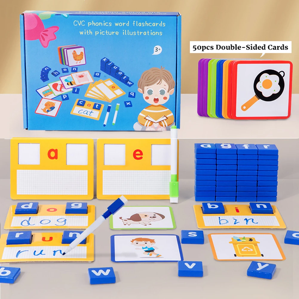 

Wooden Vowel Learning Toys With Sight Word Flash Cards CVC Words Spelling Games Preschool Learning Toys For Kids Gifts