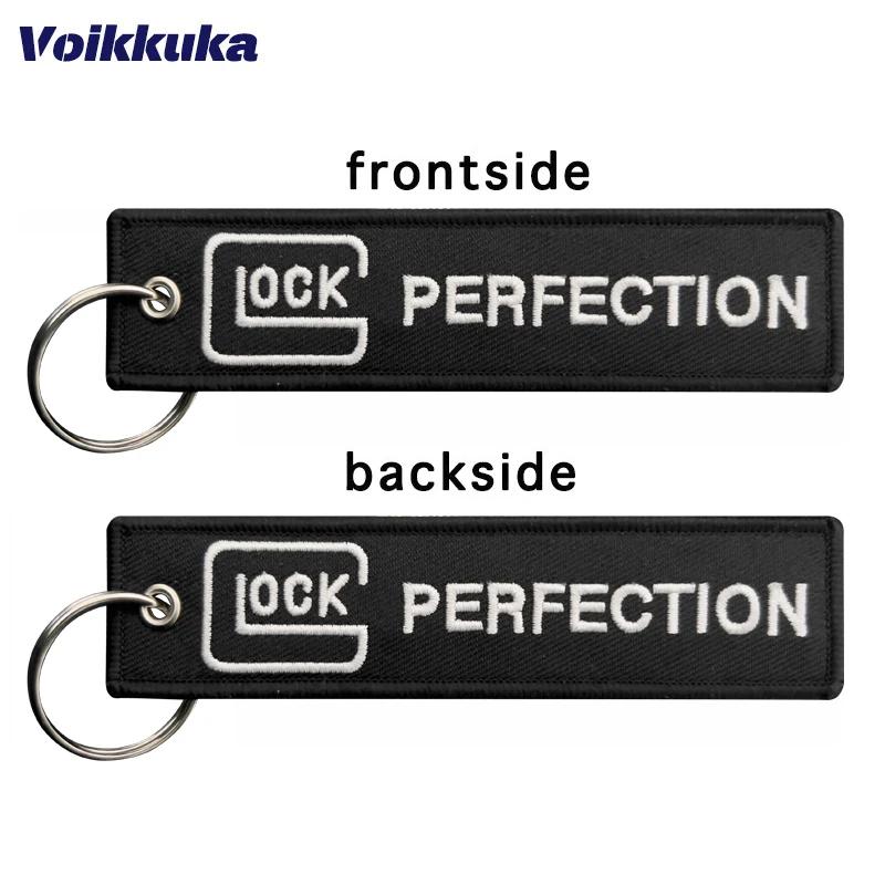 

1Pc 2Pcs 3Pcs Aviation Gift Both Sides Embroidery Glock Perfection Pattern Black Tag Car Keychain Backpack Pendant Wholesale