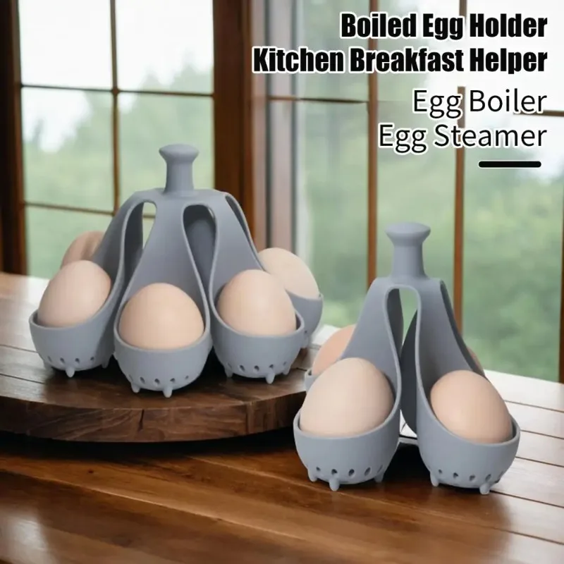 Boiled Egg Holder Silicone Egg Steamer Tray with Anti-scald Handle for Fast Cooking Easy High Temp Resistant for Healthy