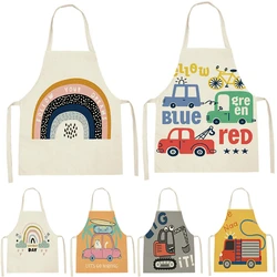 Cartoon Style Cute Car Apron For Children Rainbow Printing Apron Cooking Aprons Bib Household Cleaning Accessories Pinafore Bibs