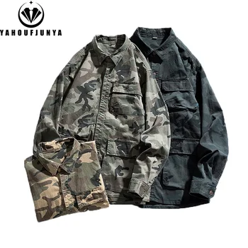 New Men Spring Long Sleeve Camouflage Cargo Casual Lapel Blouses Men High-Quality Design Outdoors Brand Clothing Shirt Male Coat 1