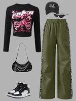 Autumn And Winter Women’s Middle School Big Boy Girl Cute Letter Printed Round Neck Long Sleeve&Long Pants Two Piece Set