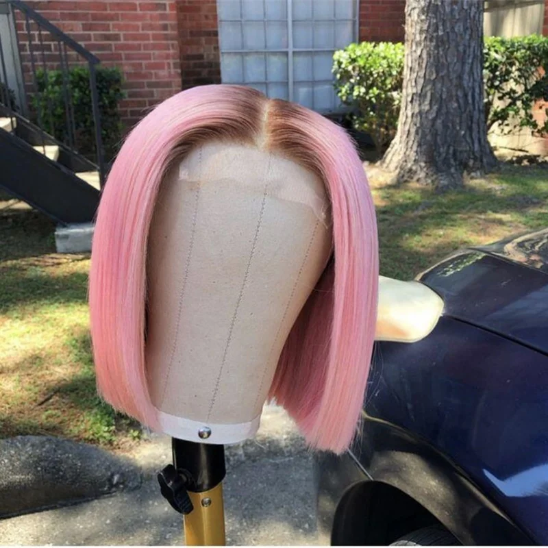 

Soft Straight Ombre Pink Short Bob 180Density Lace Front Wig For Black Women Babyhair Preplucked Heat Resistant Glueles Dailys