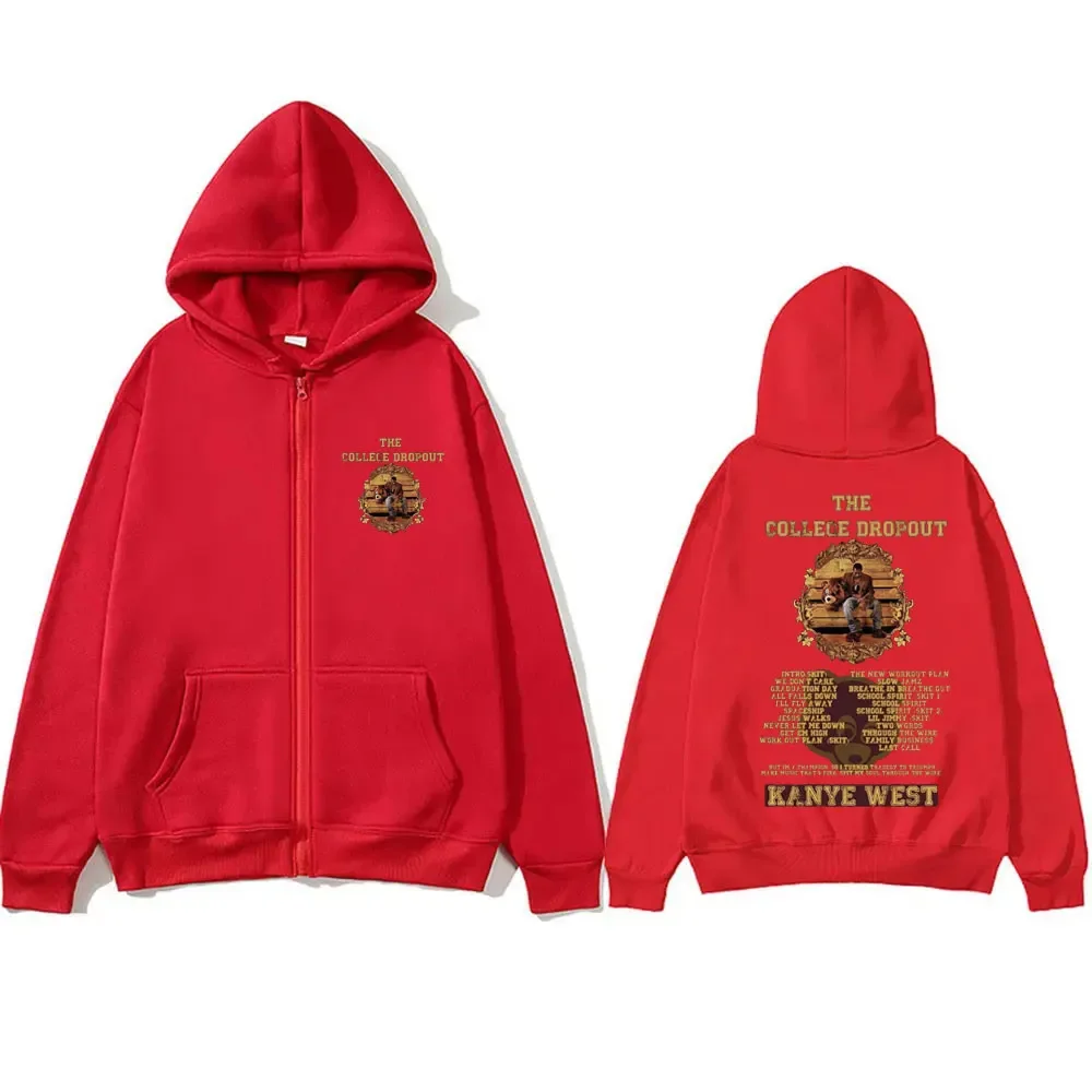 Rapper Kanye West Hip Hop Streetwear The College Dropout Zipper Hoodie Men Casual Cotton Hoodies Male Fashion Cool Zip Up Jacket
