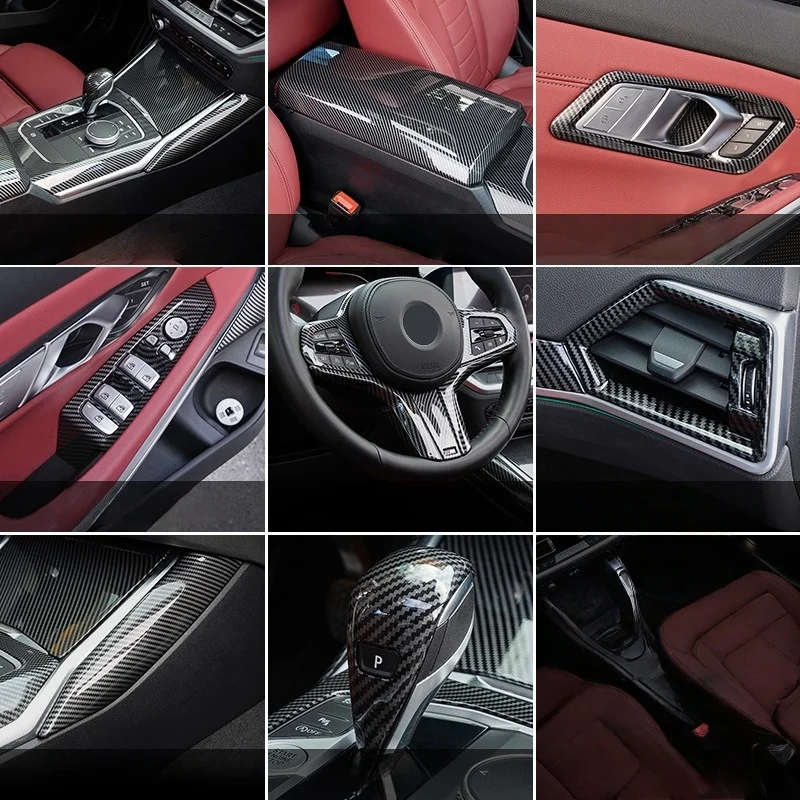 BMW 3 시리즈 4 시리즈 G20 G21 G22 2020-2022 ABS 카본 파이버 자동차 기어 패널 커버 인테리어 키트 트림 스티커 자동차 액세서리