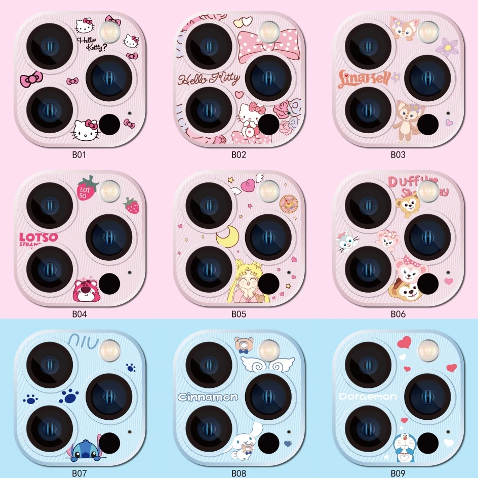 

Full Cover Camera Lens Glass FOR iPhone 11 12 Mini 15 Pro Max 14 Plus 13 Disney Stitch Mickey Metal Frame Screen Protector Film