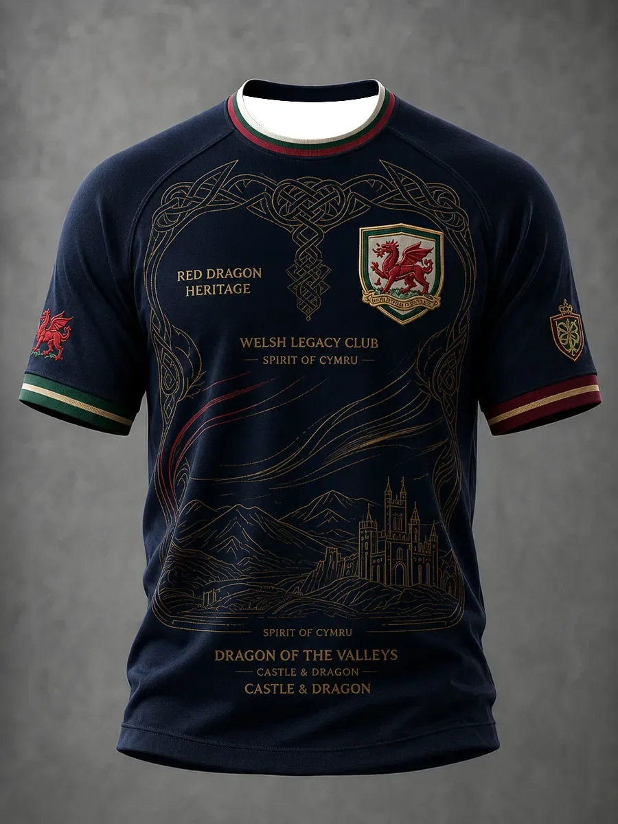 Summer Men's Premium Welsh Football Training Shirt with 3D Print, Breathable & Quick-Dry Fabric, Family Style Tee
