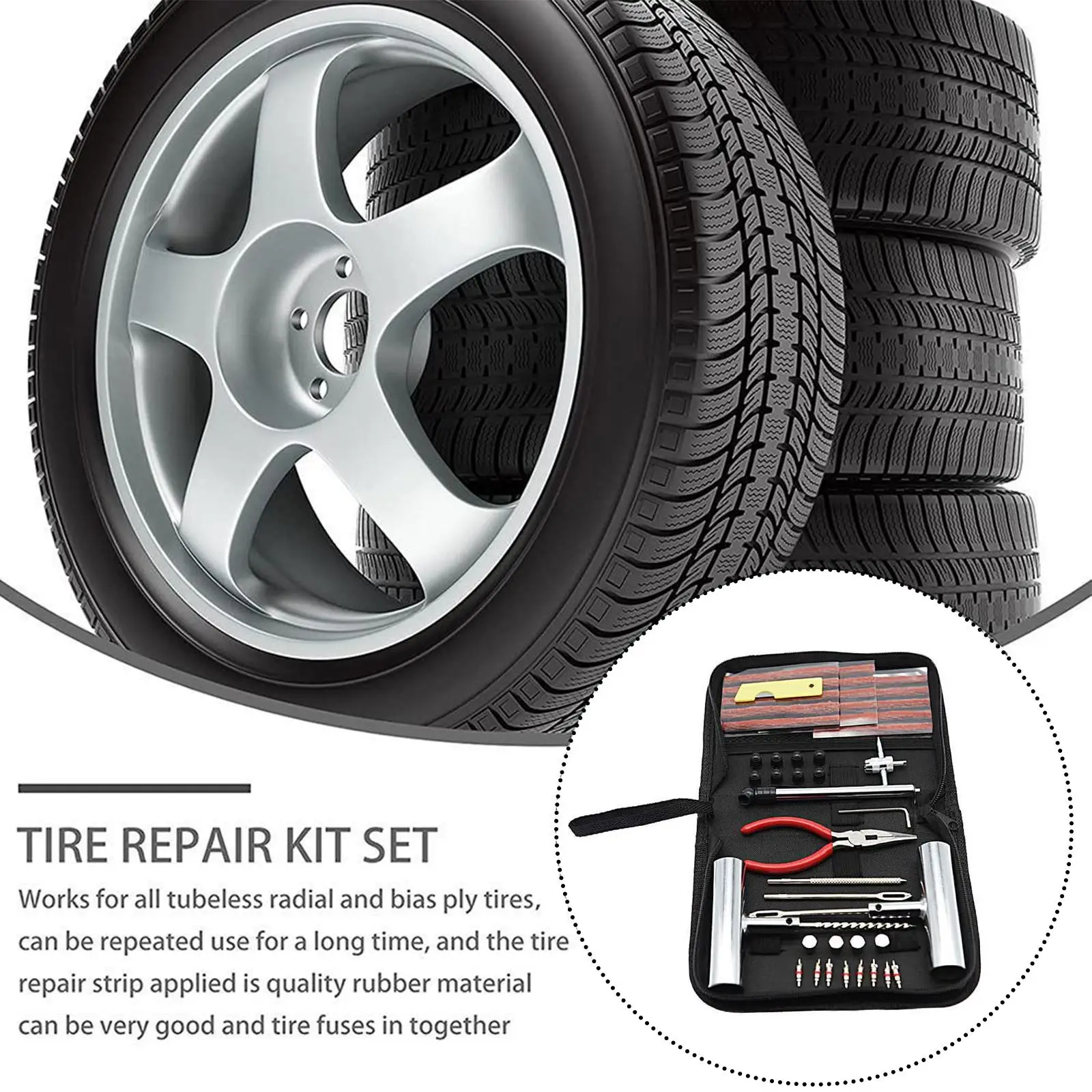 

Car Tool Kit 46pcs Emergency Tire Repair Complete Kit Mechanical Garage Pneumatic Repair Auto Tools Tyre Workshop Kit I1A1