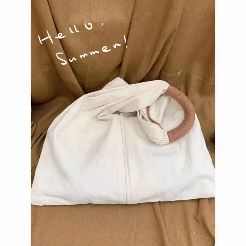 Women Handbags Summer Simple Solid Color Art Canvas New Classic All-match Large Capacity Tote Daily Casual Storage Cloth Bag