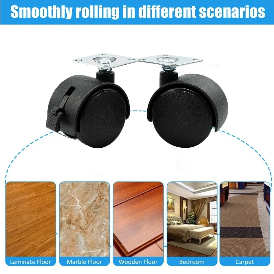 1.5 Inch Flat furniture casters Right-Angle Wire Teeth Planter Furniture Plastic Casters Office Activities Cabinet Wheels 4pcs
