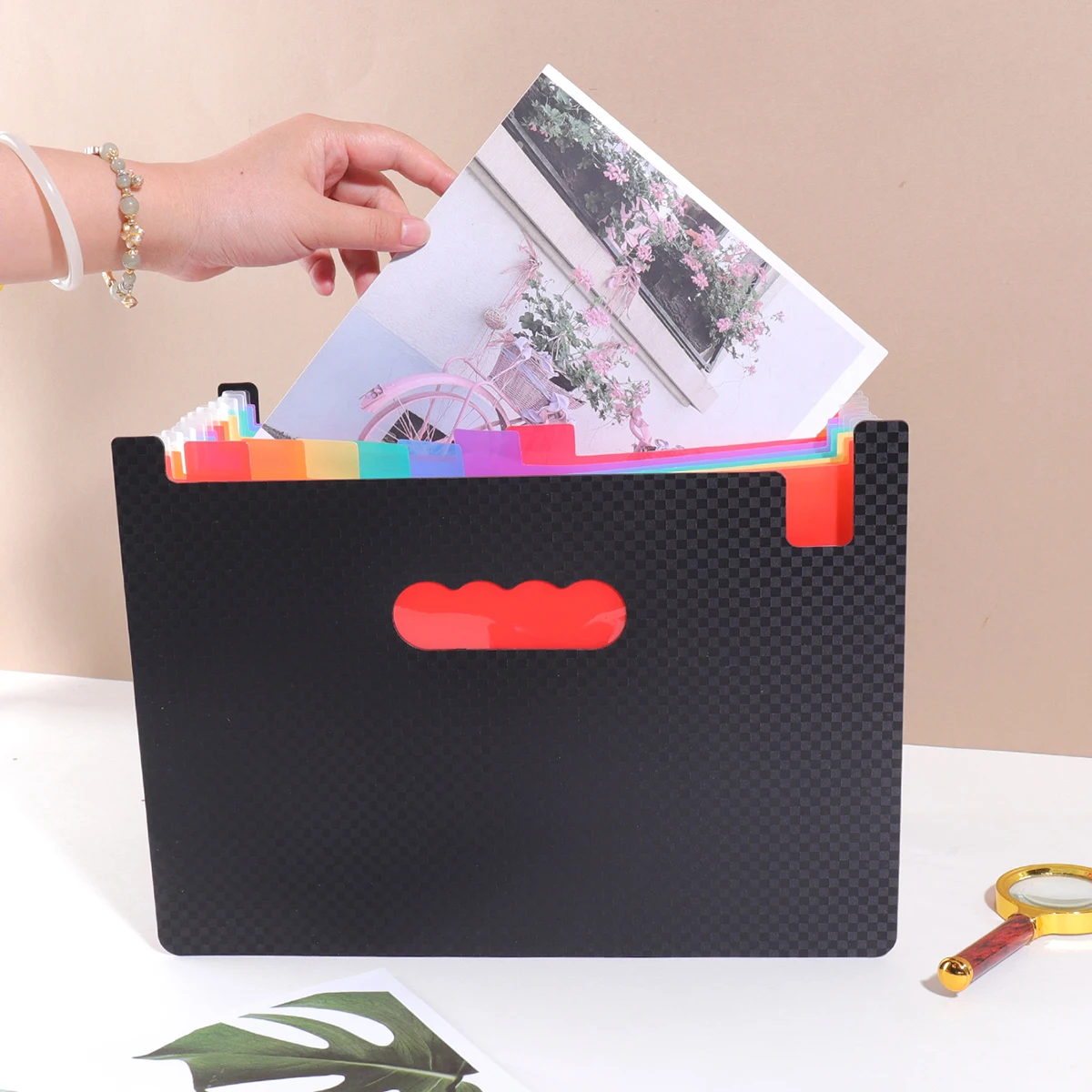 Checkerboard Pattern 13-Compartment Portable Storage Folder for School and Office Documents