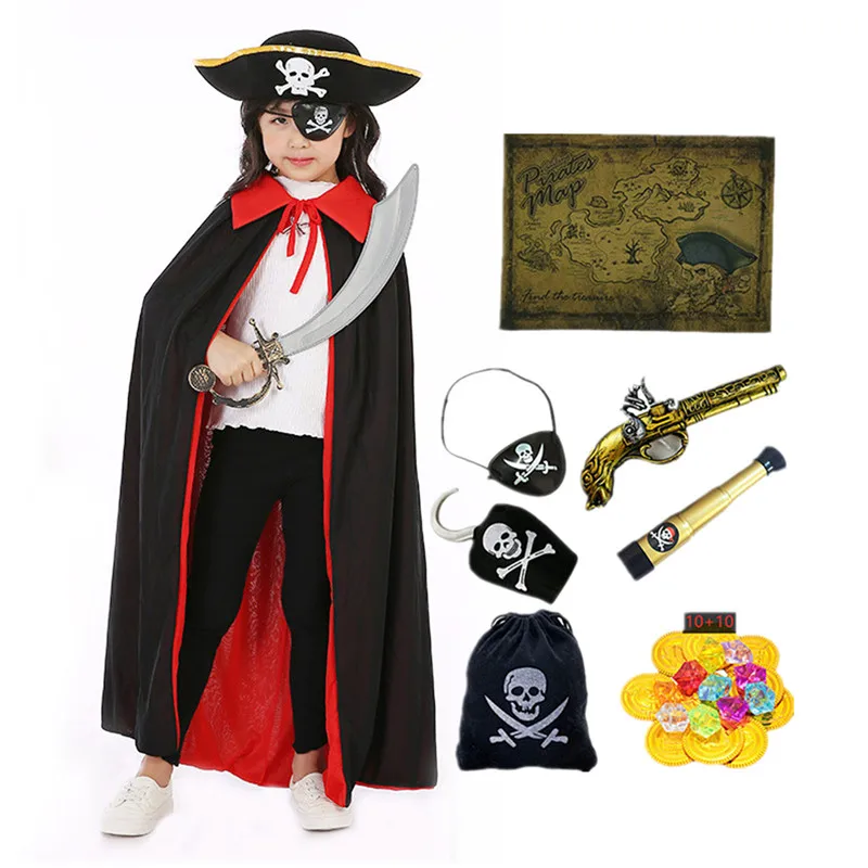 9 piezas de accesorios para disfraz de capitán pirata, incluye 3 piezas de  sombrero de pirata con estampado de calavera, gorra de disfraz de capitán