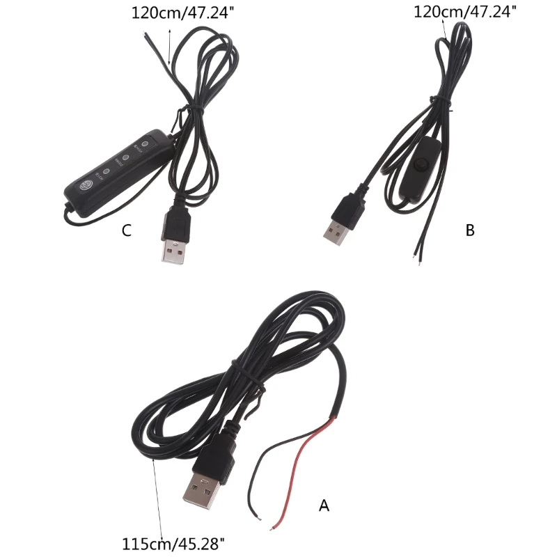 USB 2.0 A Male Plug and 2 Pin 2 Wire DIY Soldering Power Cord for 5V LED Lights Fans Cameras LED Strips, Desk Lamp