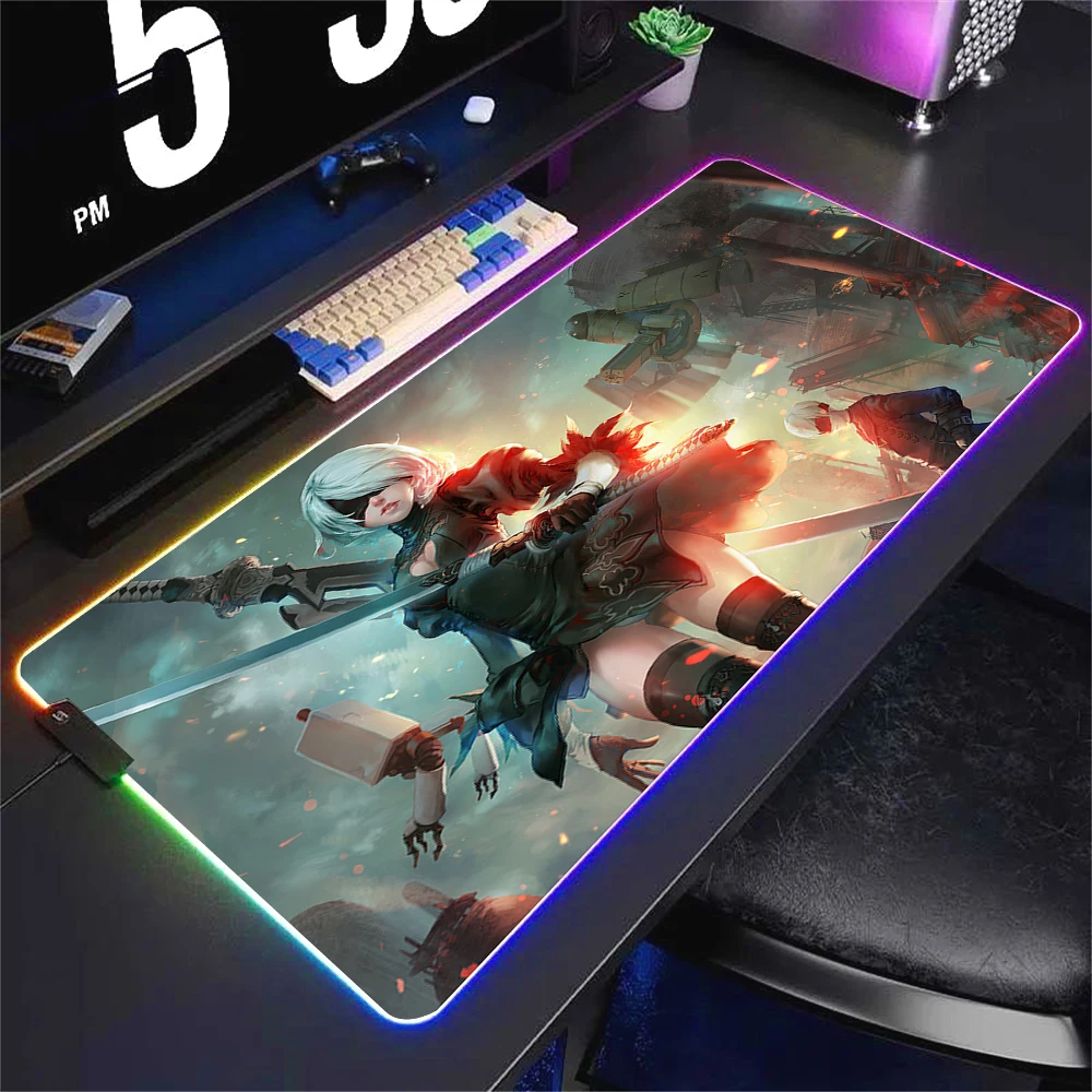 RGB NieR Automata XXL LED Backlit Gaming Deskmat - Large Cool Mouse Pad for Office and Gaming Setup