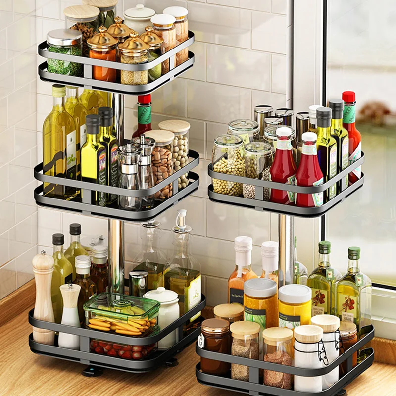 Multifunctional Storage Rack Rotating Shelf Double-layer Cabinet Medicine  Organizer Kitchen Shelf Spice Rack Food Storage Box - AliExpress