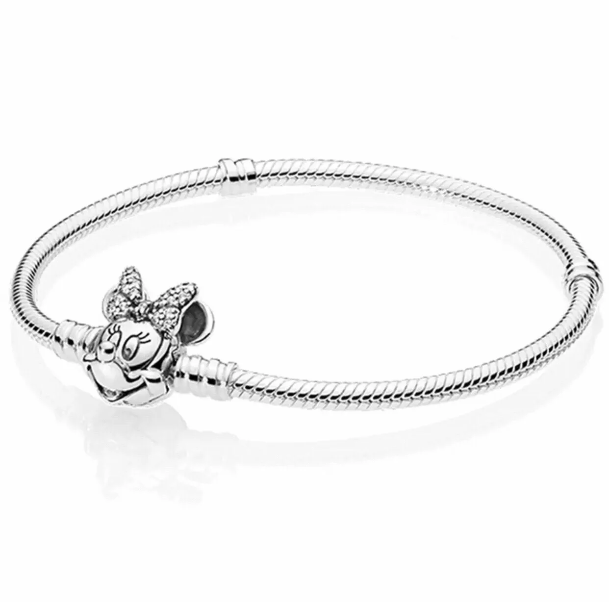 Disney Hot 925 Sterling Silver Fitted Original Charms Snake Bracelet Rose Gold Adjustable Chain Women's DIY Jewelry