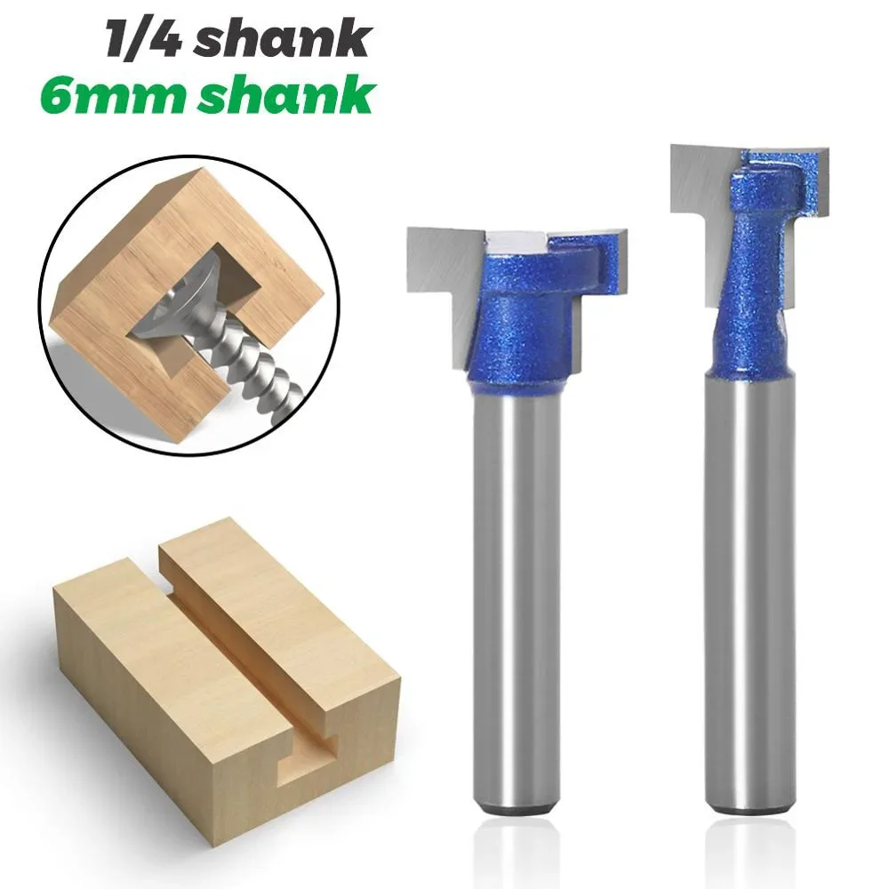 

1PC 1/4" 6.35MM 6MM Shank Milling Cutter Wood Carving T-Slot Cutter Router Bit Key Hole Bits Hex Bolt T Slotting Milling Cutter