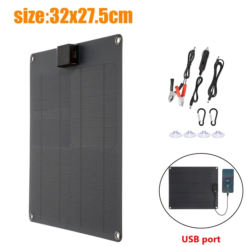 Flexible 100W 5V Waterproof Solar Panel Portable USB +Type C Power Battery Charger for Outdoor Camping Solar Cells Charging