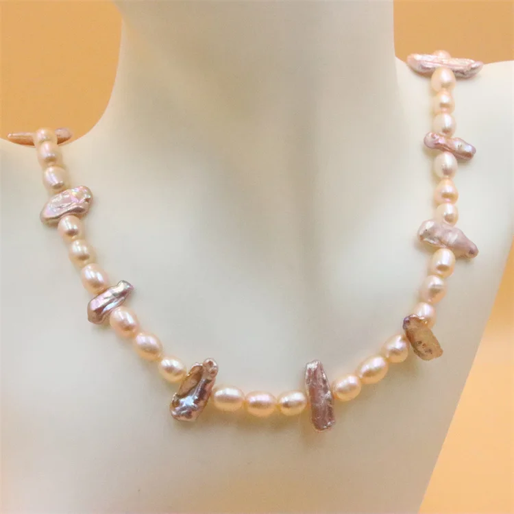 

ZFSILVER 100% 925 Sterling Silver Fashion Natural Freshwater Pink Purple Baroque Pearl Necklace Sweater Elegant Jewelry Women