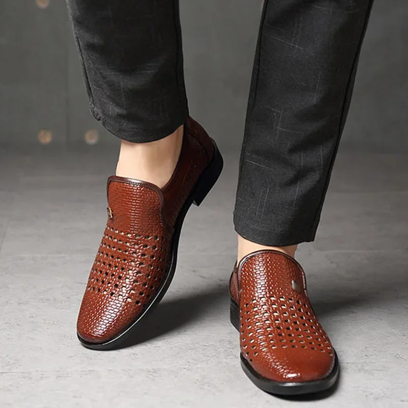 Leather Shoes Men's Leather Sandals Casual Soft Sole Breathable Business Low Heel Hollow Out Dress
